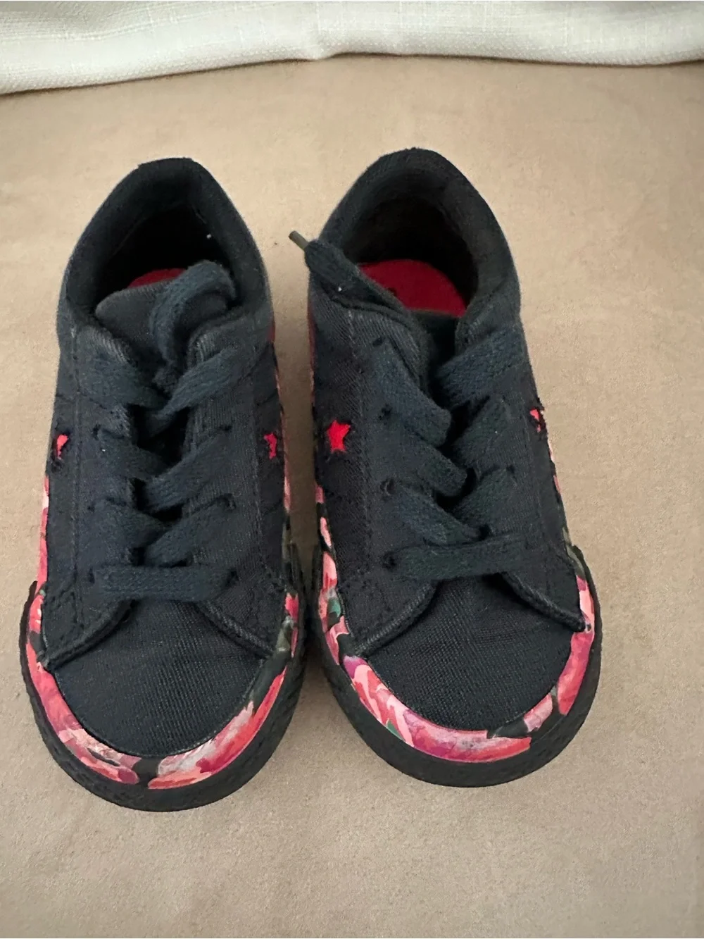 Converse Black Kids Sneakers with Pink Floral Trim